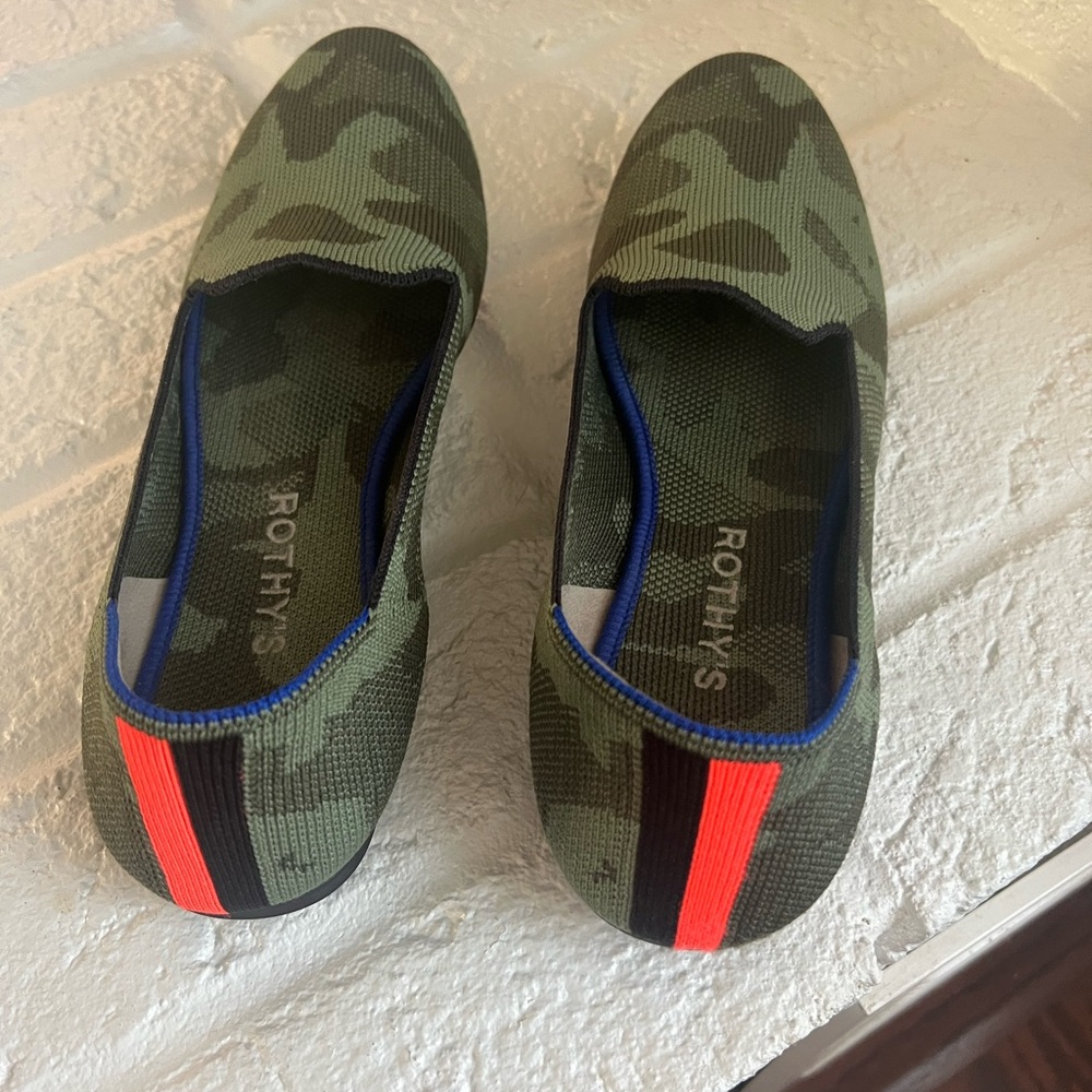 Rothy's Green Loafers Slip-Ons with Colorful Stripes